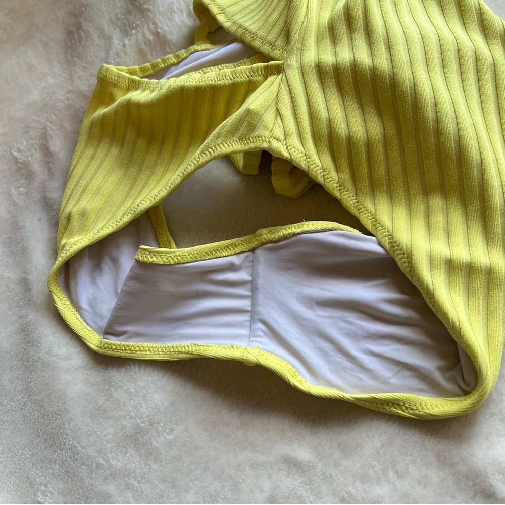 Solid & Striped Yellow Ribbed Strapless One Piece… - image 8